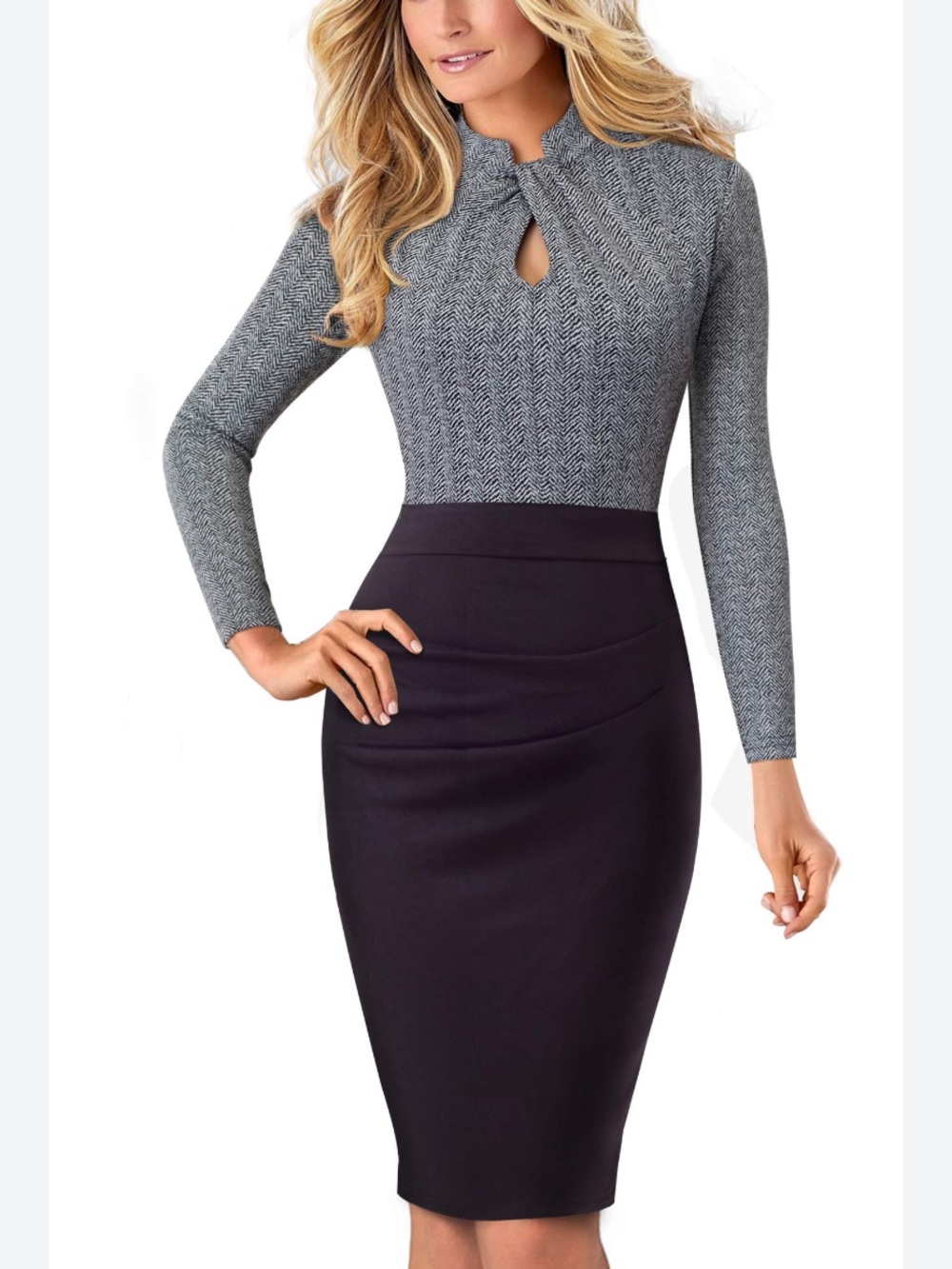 NWT Herringbone Knit Top & Black Pencil Skirt Dress - Gray & Black